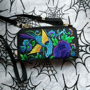 Wallet CrossBody Embroidered Bird Womens wallet